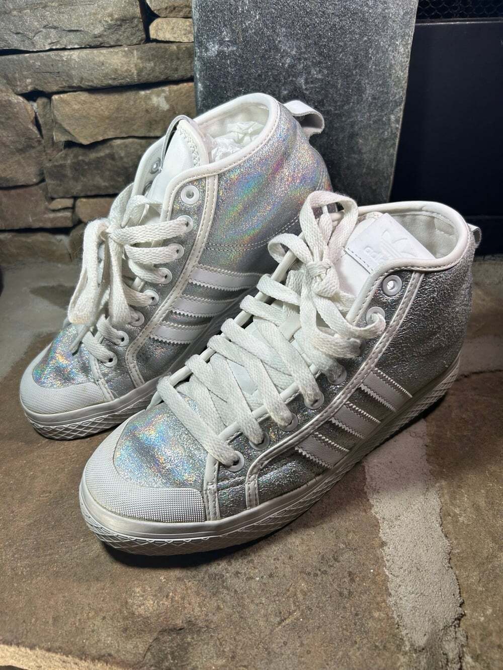 Adidas Honey Up Wedge silver sparkling High Top Sneakers Women’s size 7